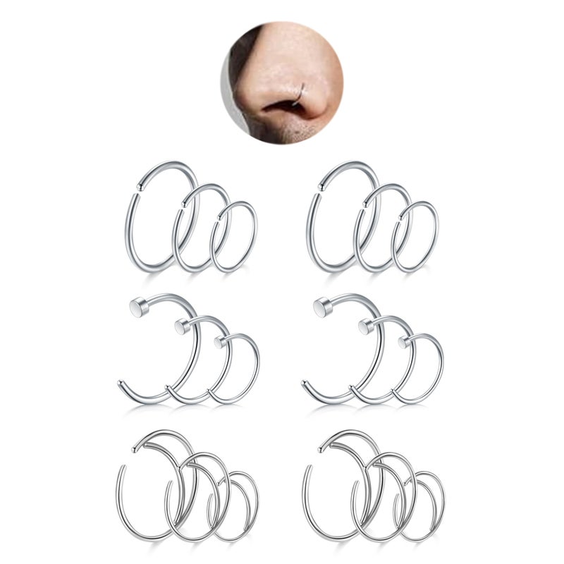 FECTAS Nose Rings Hoops Nose Piercings Surgical Steel 20g Gauge 8mm 10mm 12mm Piercing Hoops Jewelry Silver - Image 1